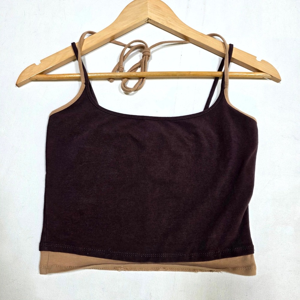 Tillys Camisole Top Womens Medium Brown Tan Layered Y2K Halter Tie Tank